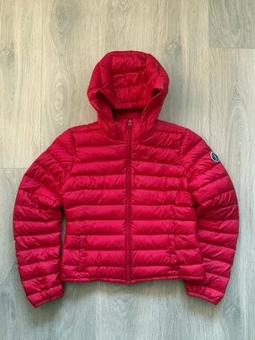 Abercrombie & Fitch Red Quilted Hooded Puffer